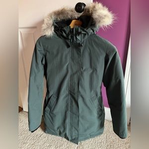 Canada Goose down jacket with Fur trim, slate grey.